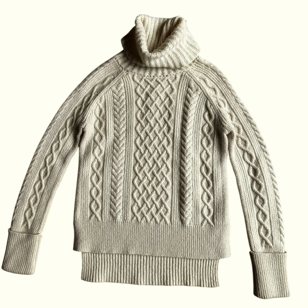 Madewell Women’s Wool Blend Cable Knit Turtleneck Sweater Cream Ivory Warm Sz XS - Picture 3 of 10